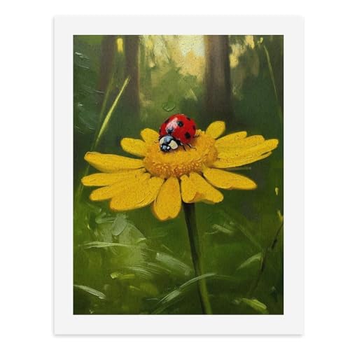 Malen nach Zahlen, Ein Marienkäfer auf einer gelben Blume in einem Ölgemälde für Erwachsene, digitales Gemälde, Kunstwerk für Wanddekoration, einzigartiger moderner abstrakter Druck, ungerahmt 40 x 50 von Generisch