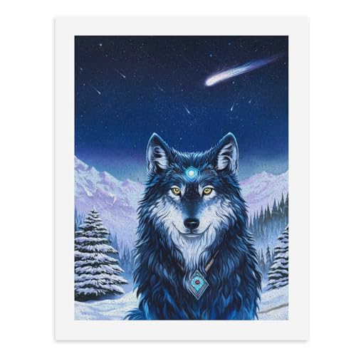 Malen nach Zahlen, Ein majestätischer Wolf steht inmitten einer verschneiten Landschaft unter einem Sternenhimmel, digitales Gemälde für Erwachsene, Kunstwerk für Wanddekoration, einzigartiger von Generisch