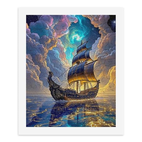 Malen nach Zahlen, Ein majestätisches Schiff, das durch einen fantastischen Himmel segelt, digitales Malset für Erwachsene, 40 x 50 cm von Generisch