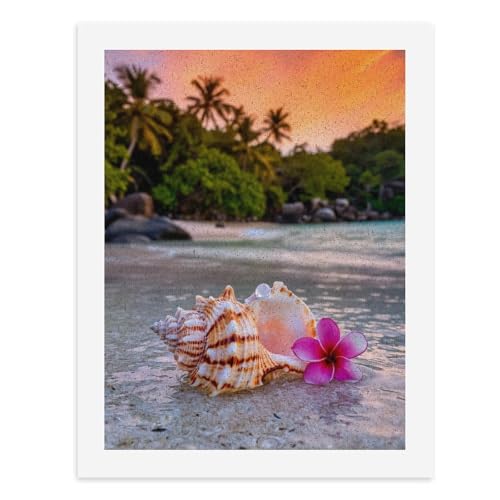 Malen nach Zahlen, Eine Muschel mit einer rosa Blume am Sandstrand, digitales Gemälde für Erwachsene, Kunstwerk für Wanddekoration, einzigartiger moderner abstrakter Druck, ungerahmt 40 x 50 cm von Generisch