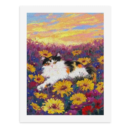 Malen nach Zahlen, Eine flauschige Katze inmitten lebendiger Blumen, digitales Gemälde für Erwachsene, Kunstwerk für Wanddekoration, einzigartiger moderner abstrakter Druck, ungerahmt 40 x 50 cm von Generisch