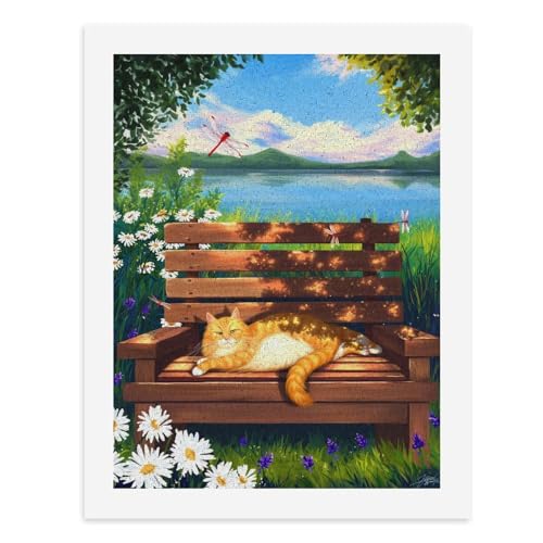 Malen nach Zahlen, Eine friedliche orangefarbene Katze, die auf einer Holzbank am See liegt, digitales Gemälde für Erwachsene, Kunstwerk für Wanddekoration, einzigartiger moderner abstrakter Druck Malen nach Zahlen, Eine friedliche orangefarbene Katze, die auf einer Holzbank am See liegt, digitales Gemälde für Erwachsene, Kunstwerk für Wanddekoration, einzigartiger moderner abstrakter Druck von Generisch