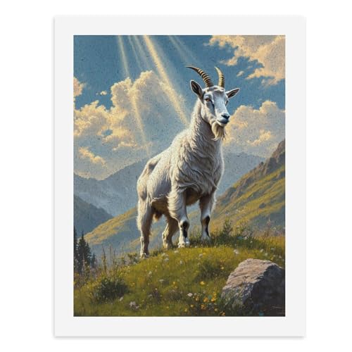 Malen nach Zahlen, Eine majestätische weiße Ziege steht auf einer lebendigen Wiese mit Bergen im Hintergrund, digitales Gemälde für Erwachsene, Kunstwerk für Wanddekoration, einzigartiger moderner Malen nach Zahlen, Eine majestätische weiße Ziege steht auf einer lebendigen Wiese mit Bergen im Hintergrund, digitales Gemälde für Erwachsene, Kunstwerk für Wanddekoration, einzigartiger moderner von Generisch