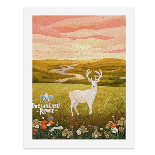 Malen nach Zahlen, Eine ruhige Landschaft mit einem weißen Hirsch in lebendigen Feldern, digitales Gemälde für Erwachsene, Kunstwerk für Wanddekoration, einzigartiger moderner abstrakter Druck von Generisch
