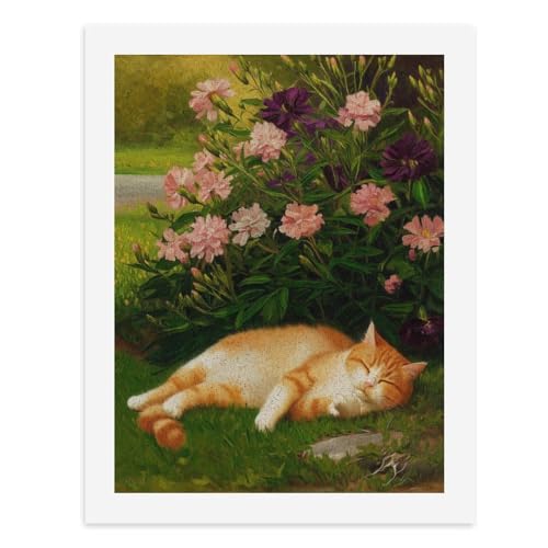 Malen nach Zahlen, Eine schlafende Ingwerkatze vor bunten Blumen, digitales Gemälde für Erwachsene, Kunstwerk für Wanddekoration, einzigartiger moderner abstrakter Druck, ungerahmt 40 x 50 cm von Generisch