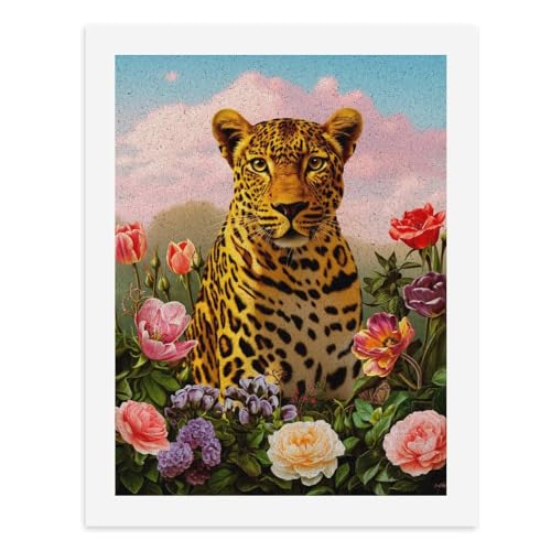 Malen nach Zahlen, Leopardenmuster, umgeben von bunten Blumen, digitales Gemälde für Erwachsene, Kunstwerk für Wanddekoration, einzigartiger moderner abstrakter Druck, ungerahmt 40 x 50 cm von Generisch