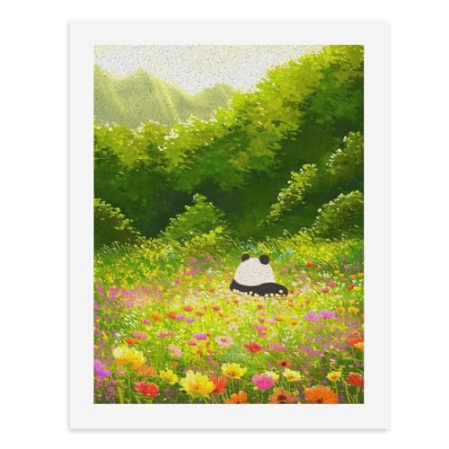 Malen nach Zahlen, Motiv: Ein Panda, der in einem Feld bunter Blumen sitzt, digitales Gemälde für Erwachsene, Kunstwerk für Wanddekoration, einzigartiger moderner abstrakter Druck, ungerahmt 40 x 50 von Generisch
