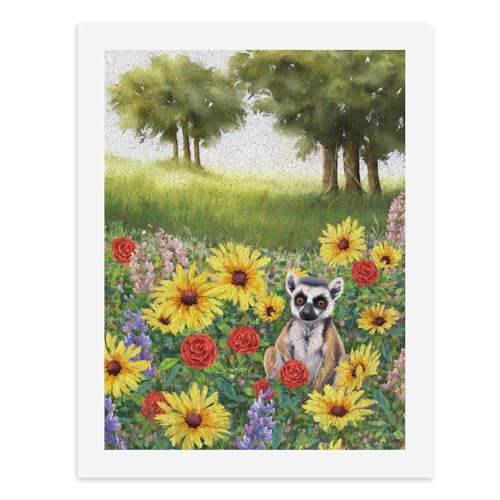 Malen nach Zahlen, Motiv: Eine Lemur, die inmitten bunter Blumen sitzt, digitales Gemälde für Erwachsene, Kunstwerk für Wanddekoration, einzigartiger moderner abstrakter Druck, ungerahmt 40 x 50 cm von Generisch
