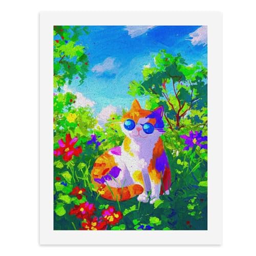 Malen nach Zahlen, Motiv: Eine bunte Katze in lebendigen Blumen, digitales Malset für Erwachsene, erstellen Sie Ihre eigene magische Szene, Kunstzubehör, ungerahmt 40 x 50 cm von Generisch