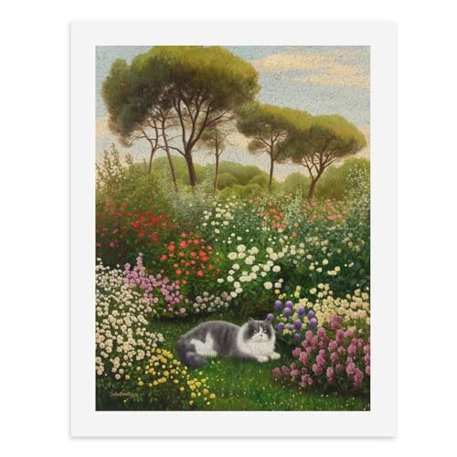 Malen nach Zahlen, Motiv: Eine flauschige Katze, die inmitten bunter Blumen liegt, digitales Gemälde für Erwachsene, Kunstwerk für Wanddekoration, einzigartiger moderner abstrakter Druck, ungerahmt 40 von Generisch