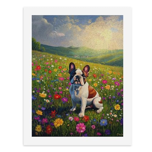 Malen nach Zahlen, Motiv: Eine französische Bulldogge in einem Feld bunter Blumen, digitales Gemälde für Erwachsene, Kunstwerk für Wanddekoration, einzigartiger moderner abstrakter Druck, ungerahmt 40 von Generisch