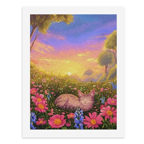 Malen nach Zahlen, Motiv: Eine friedliche Katze eingebettet unter bunten Blumen, digitales Gemälde für Erwachsene, Kunstwerk für Wanddekoration, einzigartiger moderner abstrakter Druck, ungerahmt 40 x von Generisch