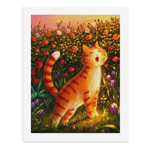 Malen nach Zahlen, Motiv: Eine glückliche Ingwerkatze in einem bunten Garten, digitales Gemälde für Erwachsene, Kunstwerk für Wanddekoration, einzigartiger moderner abstrakter Druck, ungerahmt 40 x 50 von Generisch