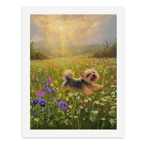 Malen nach Zahlen, Motiv: Happy Yorkshire Terrier in einem Feld bunter Blumen, digitales Gemälde für Erwachsene, Kunstwerk für Wanddekoration, einzigartiger moderner abstrakter Druck, ungerahmt 40 x von Generisch