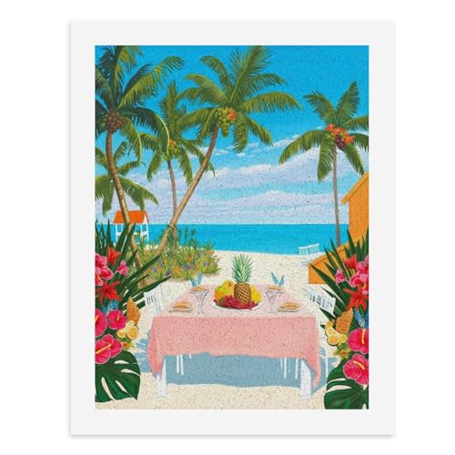 Malen nach Zahlen, Motiv: tropischer Strand mit lebendigen Blumen und Palmen, digitales Gemälde für Erwachsene, Kunstwerk für Wanddekoration, einzigartiger moderner abstrakter Druck, ungerahmt 40 x 50 von Generisch