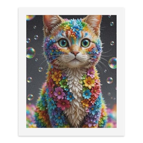 Malen nach Zahlen, bunte Katze, verziert mit Blumen, digitales Malset für Erwachsene, 40 x 50 cm von Generisch