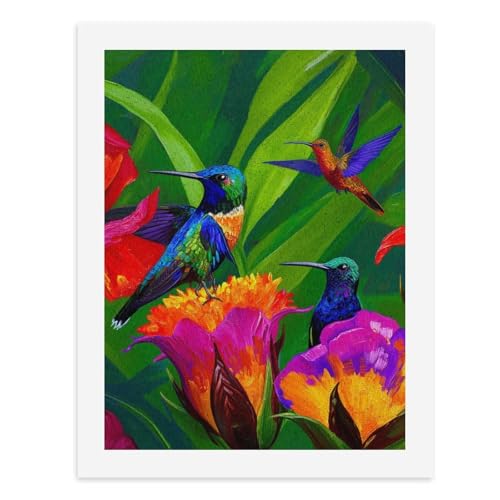 Malen nach Zahlen, bunte Kolibris in einem lebendigen Garten, digitales Gemälde für Erwachsene, Kunstwerk für Wanddekoration, einzigartiger moderner abstrakter Druck, ungerahmt 40 x 50 cm von Generisch