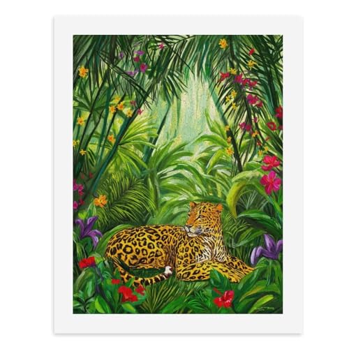 Malen nach Zahlen, ein Leopard ruht in einem lebendigen Dschungel, digitales Gemälde für Erwachsene, Kunstwerk für Wanddekoration, einzigartiger moderner abstrakter Druck, ungerahmt 40 x 50 cm von Generisch