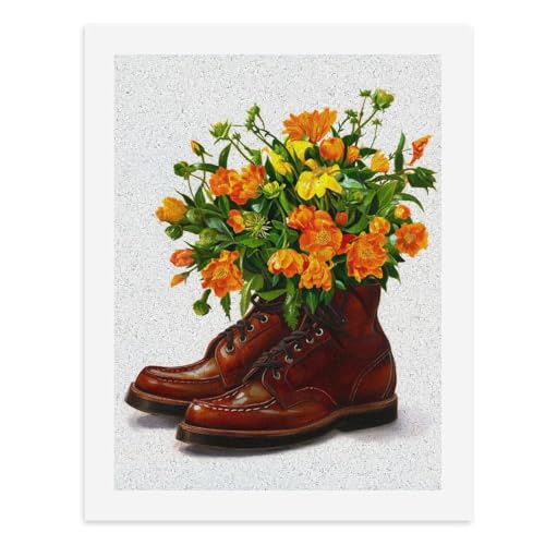 Malen nach Zahlen, ein Paar Stiefel gefüllt mit lebendigen orangefarbenen Blumen, digitales Gemälde für Erwachsene, Kunstwerk für Wanddekoration, einzigartiger moderner abstrakter Druck, ungerahmt 40 von Generisch