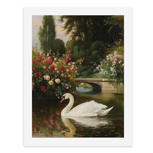 Malen nach Zahlen, ein Schwan, schwebt anmutig auf einem ruhigen Teich, geschmückt mit lebendigen Blumen, digitales Gemälde für Erwachsene, Kunstwerk für Wanddekoration, einzigartiger moderner von Generisch