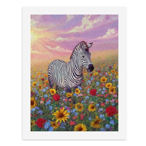Malen nach Zahlen, ein Zebra, das in einem Feld bunter Blumen steht, digitales Gemälde für Erwachsene, Kunstwerk für Wanddekoration, einzigartiger moderner abstrakter Druck, ungerahmt 40 x 50 cm von Generisch