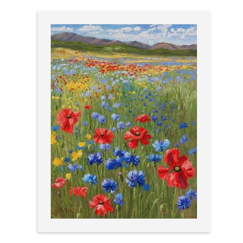 Malen nach Zahlen, ein lebendiges Feld mit bunten Blumen, digitales Gemälde für Erwachsene, Kunstwerk für Wanddekoration, einzigartiger moderner abstrakter Druck, ungerahmt 40 x 50 cm von Generisch