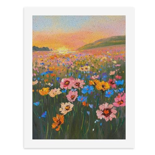 Malen nach Zahlen, ein lebendiges Feld mit bunten Blumen bei Sonnenuntergang, digitales Gemälde für Erwachsene, Kunstwerk für Wanddekoration, einzigartiger moderner abstrakter Druck, ungerahmt 40 x 50 von Generisch