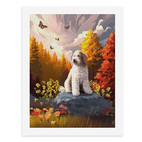 Malen nach Zahlen, ein süßer, flauschiger Hund, der auf einem Felsen im Herbstwald sitzt, digitales Gemälde für Erwachsene, Kunstwerk für Wanddekoration, einzigartiger moderner abstrakter Druck Malen nach Zahlen, ein süßer, flauschiger Hund, der auf einem Felsen im Herbstwald sitzt, digitales Gemälde für Erwachsene, Kunstwerk für Wanddekoration, einzigartiger moderner abstrakter Druck von Generisch