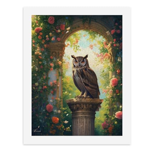 Malen nach Zahlen, eine majestätische Eule, die auf einer kunstvollen Säule sitzt, umgeben von lebendigen Blumen, digitales Gemälde für Erwachsene, Kunstwerk für Wanddekoration, einzigartiger moderner von Generisch