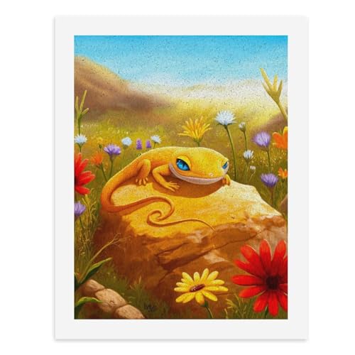 Malen nach Zahlen, eine süße Eidechse, die auf einem Felsen ruht, umgeben von bunten Blumen, digitales Malset für Erwachsene, erstellen Sie Ihre eigene magische Szene, Kunstbedarf, ungerahmt 40 x 50 von Generisch