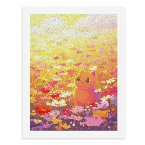 Malen nach Zahlen, eine süße orangefarbene Katze, die in einem Feld bunter Blumen sitzt, 2 digitale Malerei, Kunstwerk für Erwachsene, Wanddekoration, einzigartiger moderner abstrakter Druck von Generisch