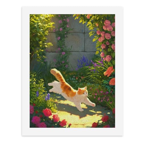 Malen nach Zahlen, eine verspielte orange-weiße Katze in einem lebendigen Garten, digitales Gemälde für Erwachsene, Kunstwerk für Wanddekoration, einzigartiger moderner abstrakter Druck, ungerahmt 40 von Generisch