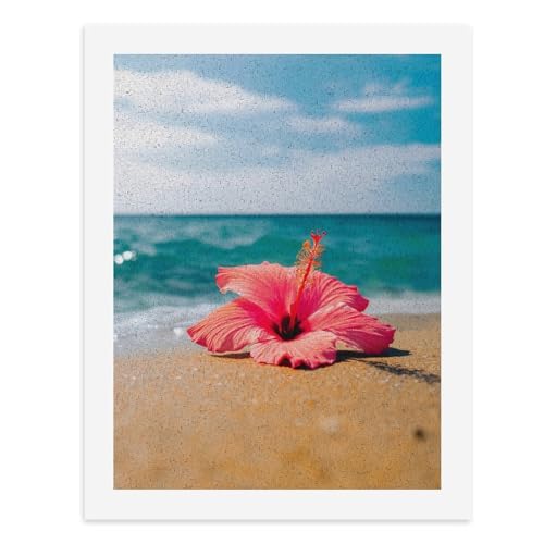 Malen nach Zahlen, lebendige rosa Hibiskusblume liegt am Sandstrand, digitales Gemälde für Erwachsene, Kunstwerk für Wanddekoration, einzigartiger moderner abstrakter Druck, ungerahmt 40 x 50 cm von Generisch