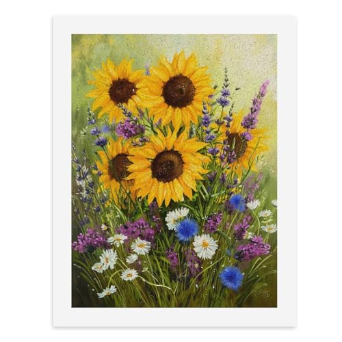 Malen nach Zahlen, lebendiger Blumenstrauß aus Sonnenblumen und Lavendel, digitales Gemälde für Erwachsene, Kunstwerk für Wanddekoration, einzigartiger moderner abstrakter Druck, ungerahmt 40 x 50 cm von Generisch
