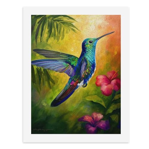 Malen nach Zahlen, lebendiger Kolibri im Flug inmitten bunter Blumen, digitales Gemälde für Erwachsene, Kunstwerk für Wanddekoration, einzigartiger moderner abstrakter Druck, ungerahmt 40 x 50 cm von Generisch