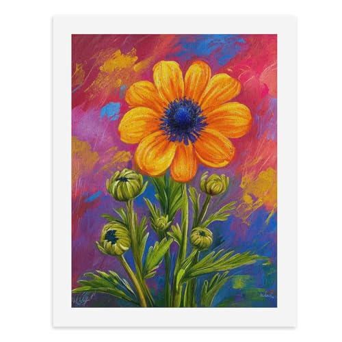 Malen nach Zahlen, lebendiges Gemälde einer orangefarbenen Blume mit grünen Knospen, digitales Gemälde für Erwachsene, Kunstwerk für Wanddekoration, einzigartiger moderner abstrakter Druck, ungerahmt von Generisch