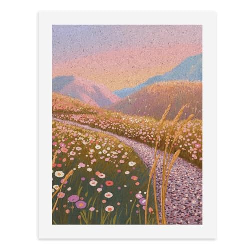 Malen nach Zahlen, malerische Landschaft mit Wildblumen und fernen Bergen, digitales Gemälde für Erwachsene, Kunstwerk für Wanddekoration, einzigartiger moderner abstrakter Druck, ungerahmt 40 x 50 cm von Generisch