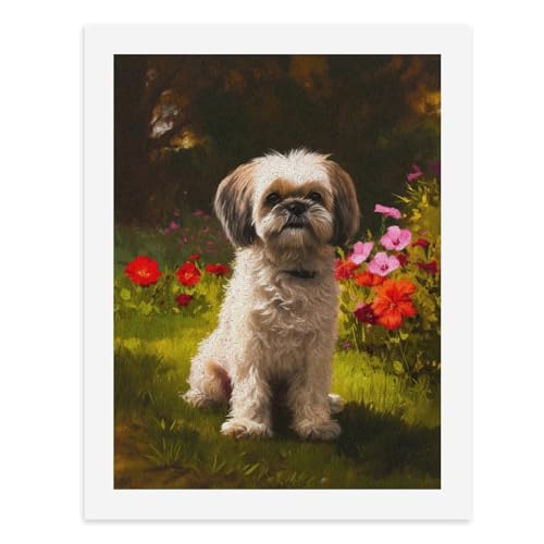 Malen nach Zahlen, süßes Shih Tzu vor bunten Blumen, digitales Gemälde für Erwachsene, Kunstwerk für Wanddekoration, einzigartiger moderner abstrakter Druck, ungerahmt 40 x 50 cm von Generisch