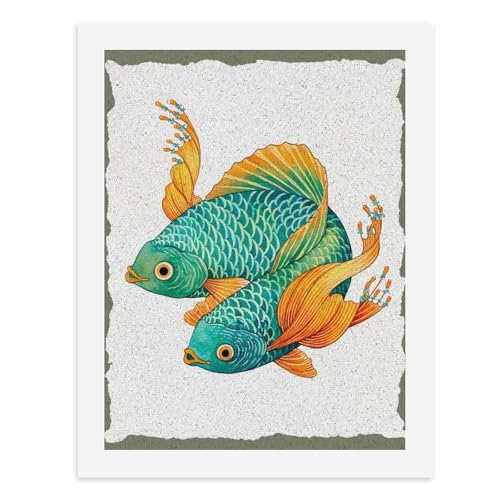 Malen nach Zahlen, zwei bunte Fische, die zusammen schwimmen, digitales Gemälde, Kunstwerk für Erwachsene, Wanddekoration, einzigartiger moderner abstrakter Druck, ungerahmt 40 x 50 cm von Generisch