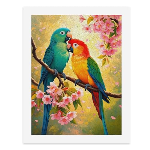 Malen nach Zahlen, zwei bunte Papageien, die auf einem Ast sitzen, verziert mit rosa Blüten, digitales Gemälde für Erwachsene, Kunstwerk für Wanddekoration, einzigartiger moderner abstrakter Druck Malen nach Zahlen, zwei bunte Papageien, die auf einem Ast sitzen, verziert mit rosa Blüten, digitales Gemälde für Erwachsene, Kunstwerk für Wanddekoration, einzigartiger moderner abstrakter Druck von Generisch