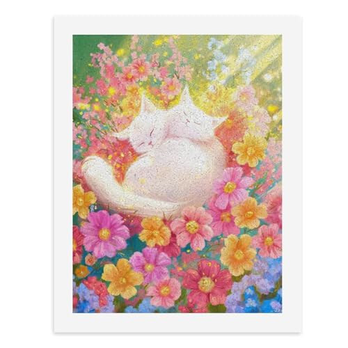 Malen nach Zahlen, zwei flauschige weiße Katzen, eingebettet in lebendige Blumen, digitales Gemälde für Erwachsene, Kunstwerk für Wanddekoration, einzigartiger moderner abstrakter Druck, ungerahmt 40 von Generisch