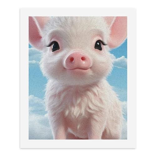 Malen nach Zahlen Ein süßes Ferkel, das auf einer reflektierenden Oberfläche steht, mit blauem Himmel im Hintergrund. Digitales Malset für Erwachsene, 40 x 50 cm von Generisch