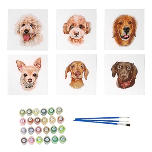 Malen nach Zahlen Hund Welpe Zeichnen Malerei mit Rahmen 6 Stück, Tiere Zahlen Malerei Kunst Handwerk, ideal für Schule, Klassenzimmer, Wohnzimmer, lustiges kreatives Kunstprojekt von Generisch
