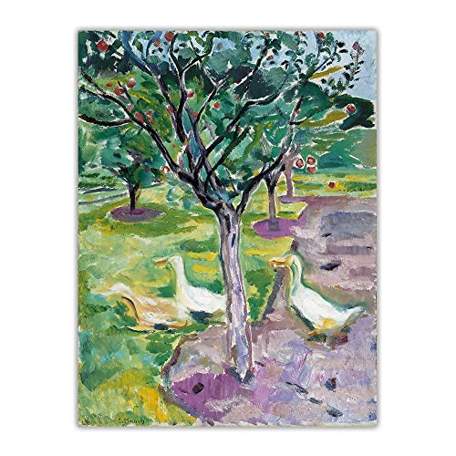 Malen nach Zahlen für Erwachsene, Gänse in einem Obstgarten 1911, von Edvard Munch Malsets für Erwachsene, Leinwand, Geschenke, Kunsthandwerk für Heimdekoration von Generisch