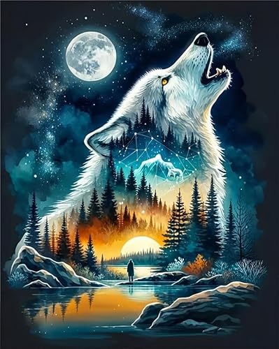 Malen nach Zahlen für Erwachsene, Malen nach Zahlen, Leinwand, einfaches fröhliches Malen für Anfänger, Geschenke, Wanddekoration (Wolf) von Generisch