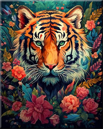 Malen nach Zahlen für Erwachsene, Malen nach Zahlen, Leinwand, einfaches fröhliches Malen für Anfänger, Wanddekoration für Zuhause (Tiger) von Generisch