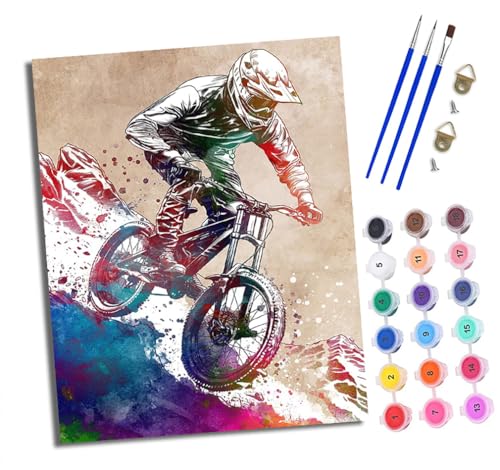 Malen nach Zahlen für Erwachsene und Anfänger, die beim Mountainbike-Fahren einen Helm tragen, Malen nach Zahlen, Kits auf Leinwand ohne Rahmen, DIY-Ölgemälde, Acrylfarben, Heimdekoration, 40 x 50 cm von Generisch