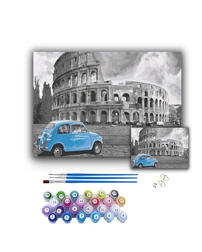 Malen nach Zahlen für Erwachsene: DIY Kunst-Set Städte, Paris, Venedig, London, Italien, 30x40cm. Als Geschenk für Kinder und Erwachsene/Inklusive 3 Pinsel, Acrylfarben und Haken (Rom) von Generisch