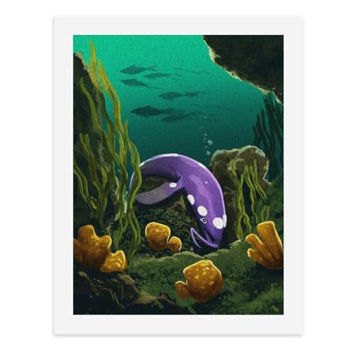 Malen nach Zahlen: Ein violetter Aal mit weißen Punkten schwimmt unter Seetang in einer Unterwasserhöhle, digitales Gemälde für Erwachsene, Kunstwerk für Wanddekoration, einzigartiger moderner Malen nach Zahlen: Ein violetter Aal mit weißen Punkten schwimmt unter Seetang in einer Unterwasserhöhle, digitales Gemälde für Erwachsene, Kunstwerk für Wanddekoration, einzigartiger moderner von Generisch