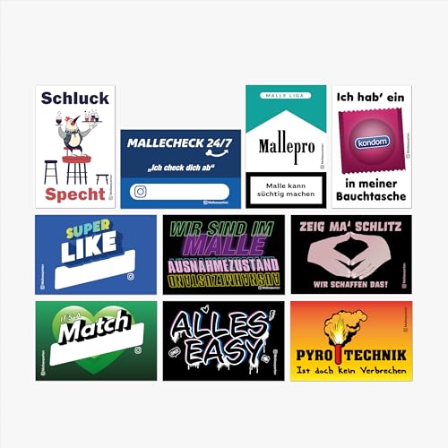 Malleexperten Sticker Set #1 | Malle Party Feiern Festival Karneval JGA Après-Ski | 10x 10 Sticker, 10 Motive | Aufkleber in Top Qualität (UV-Lack, Outdoor-Haftbarkeit, Schlitzung Rückseite) von Generisch
